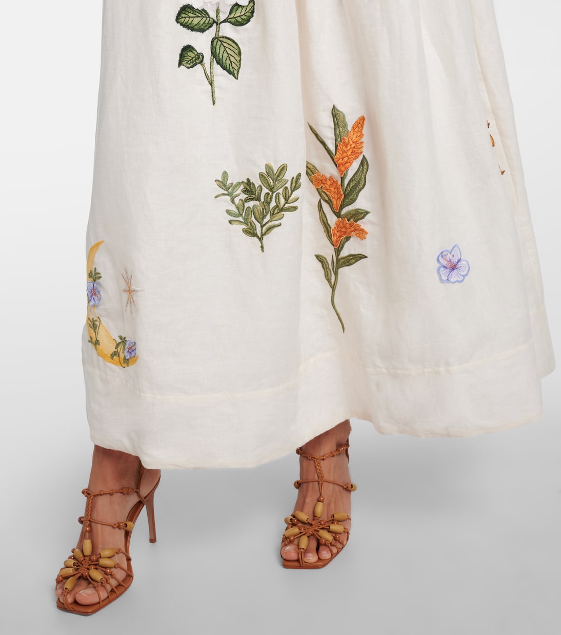 Bestickter Maxirock Tangelo aus Leinen | Agua by Agua Bendita