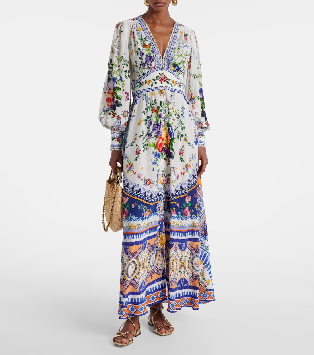 Robe longue imprimée en crêpe de soie | Camilla