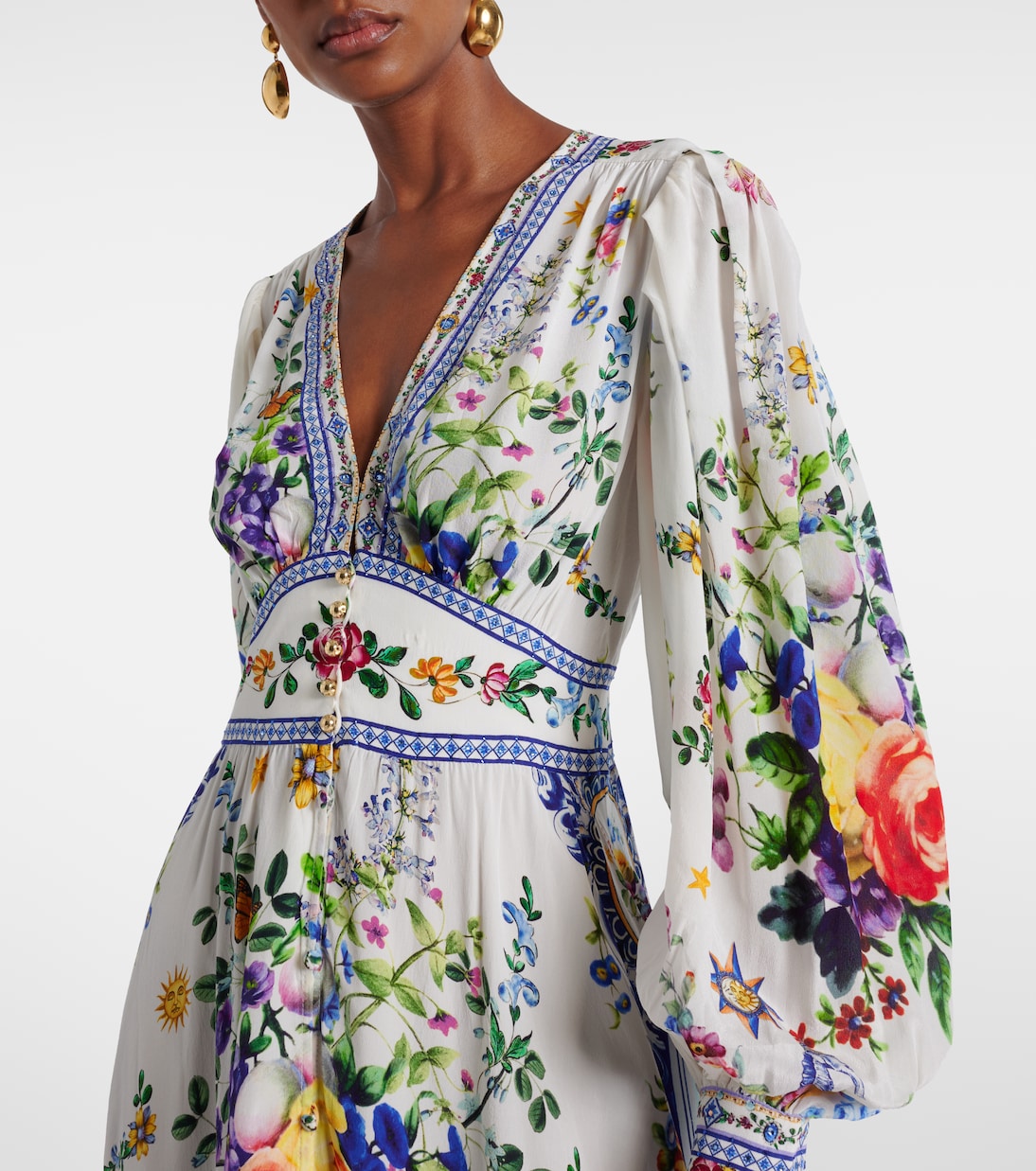 Robe longue imprimée en crêpe de soie | Camilla