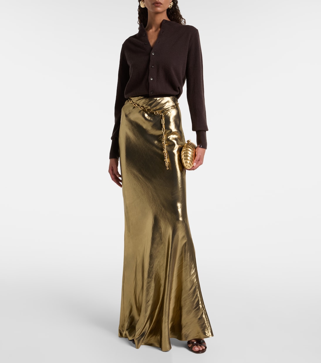Jupe longue en satin métallisé | Self-Portrait