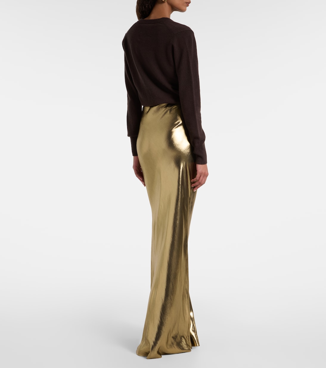 Jupe longue en satin métallisé | Self-Portrait
