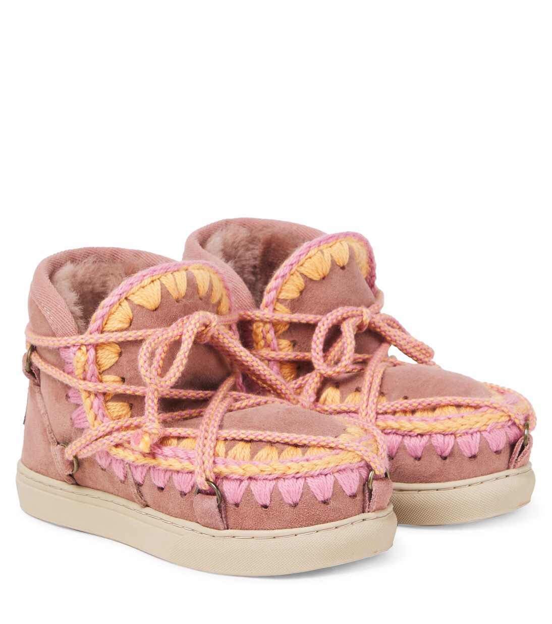 Embroidered shearling-lined suede boots | Mou Kids