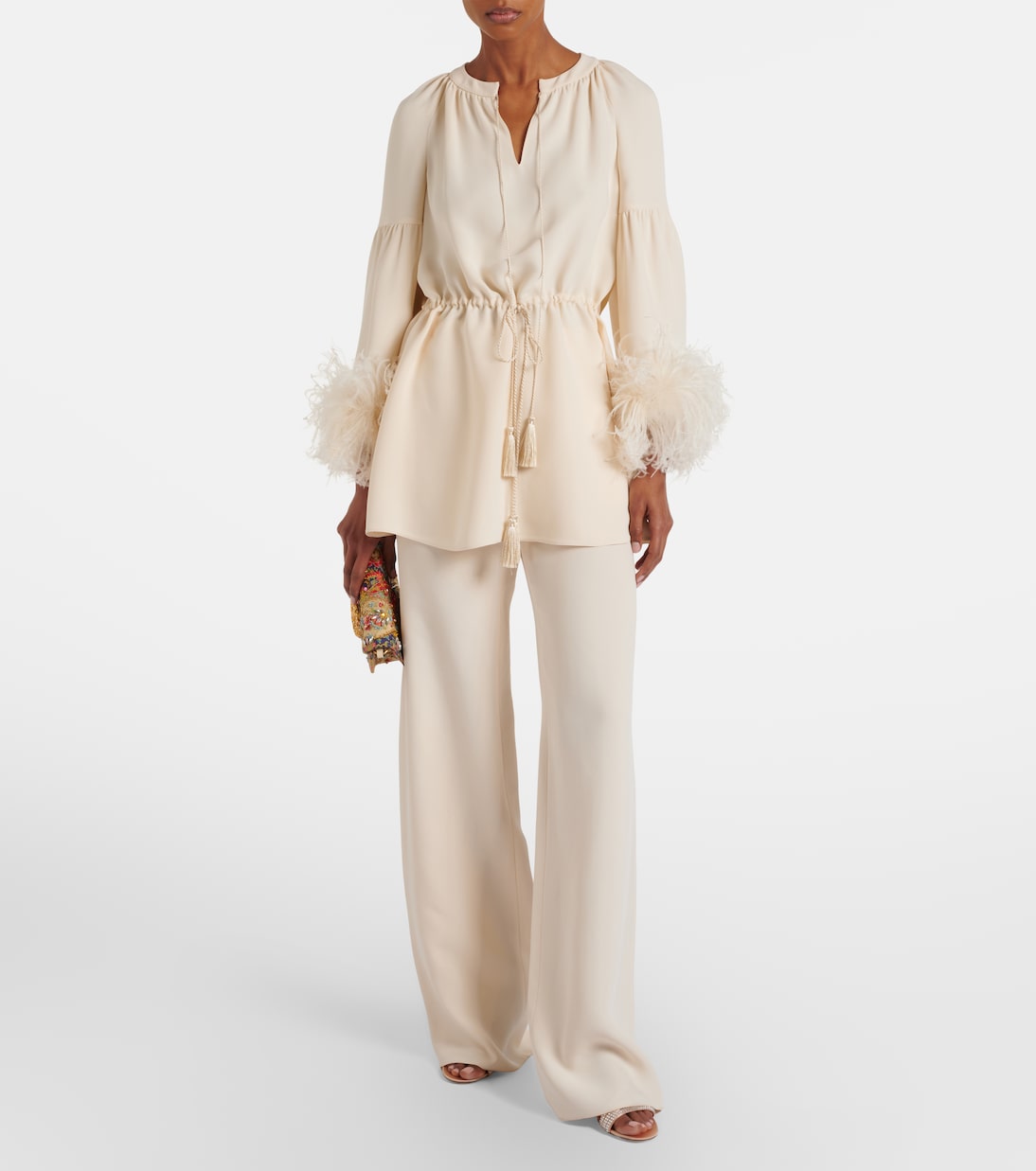 Tunika aus Cady Couture mit Federn | Valentino