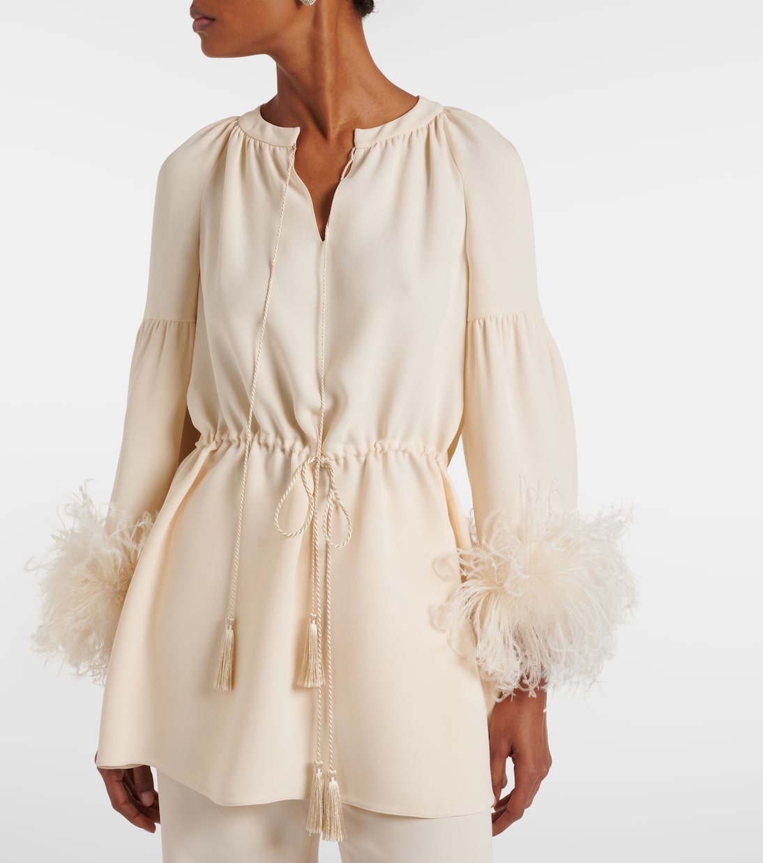 Tunika aus Cady Couture mit Federn | Valentino