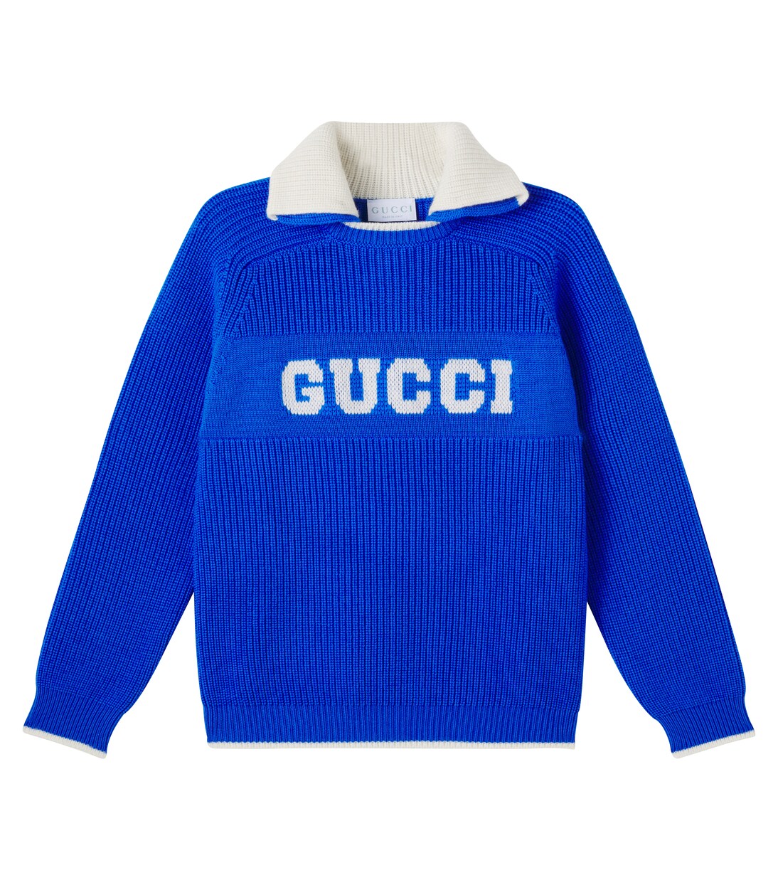 Logo jacquard wool polo sweater | Gucci Kids