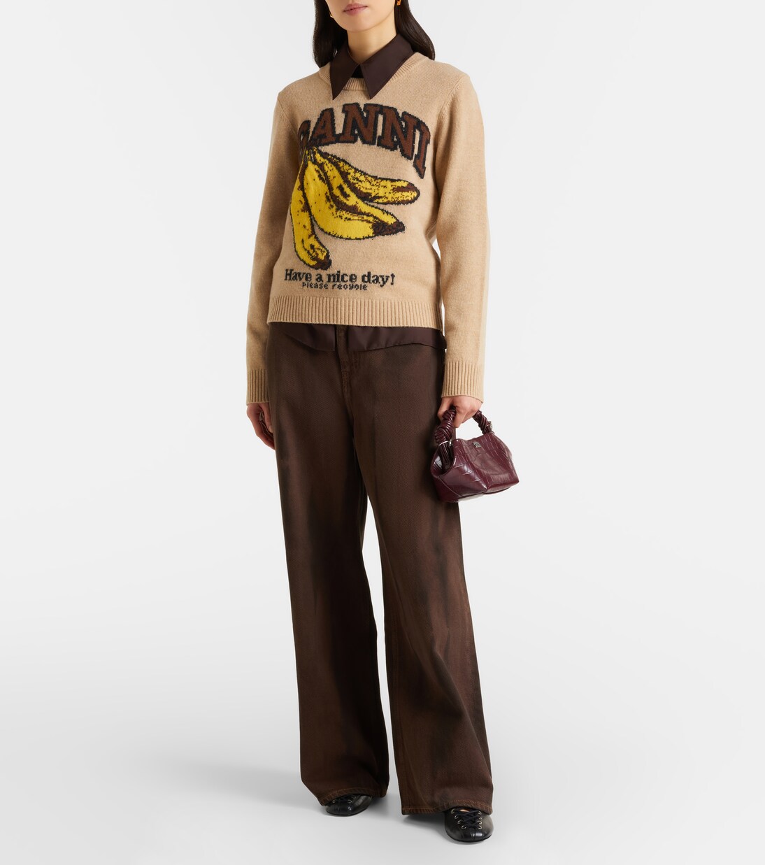 Bou Mini croc-effect leather top-handle bag | Ganni