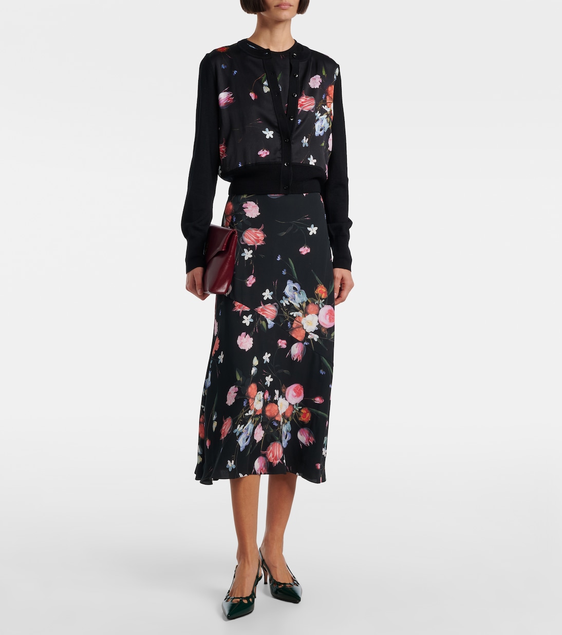 Floral printed cropped wool cardigan | Erdem