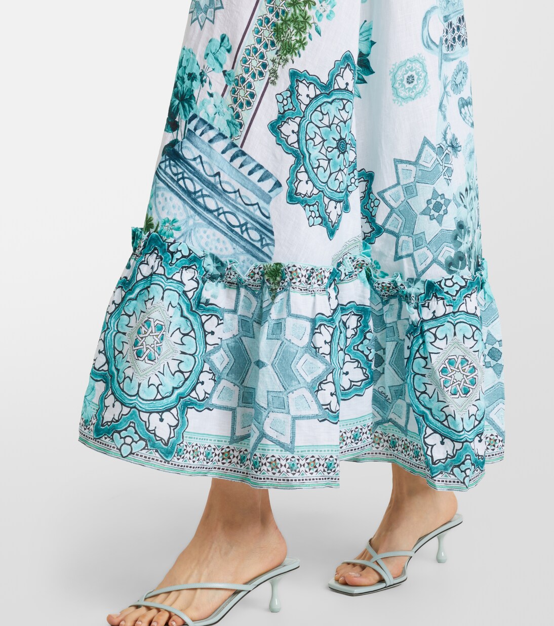 Embellished ruffled halterneck linen midi dress | Camilla