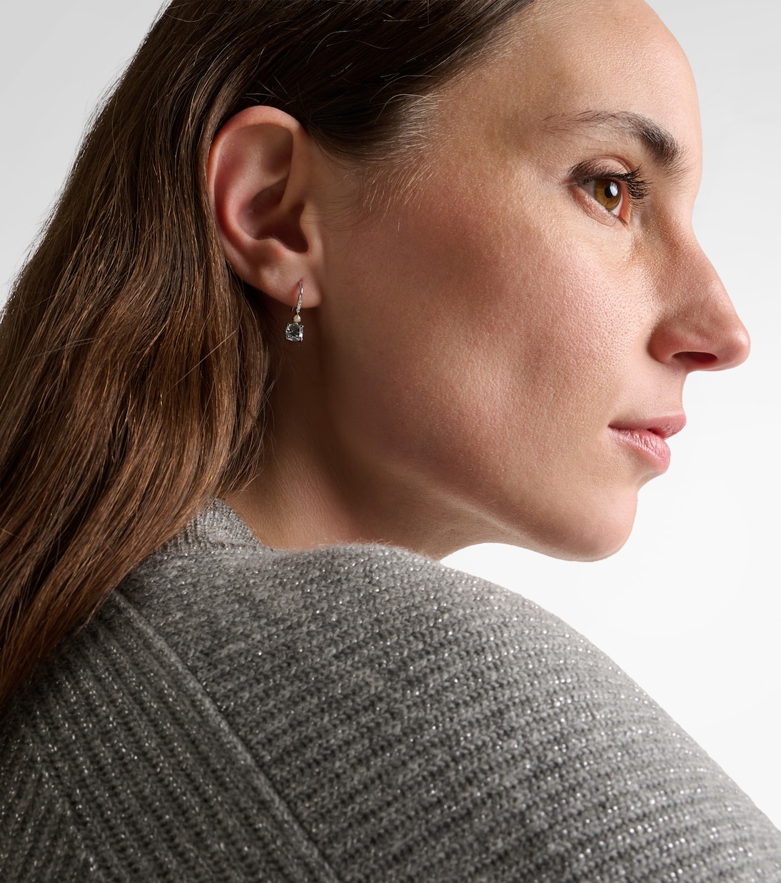 14kt white gold earrings with aquamarines, pearls, and diamonds | Stone and Strand