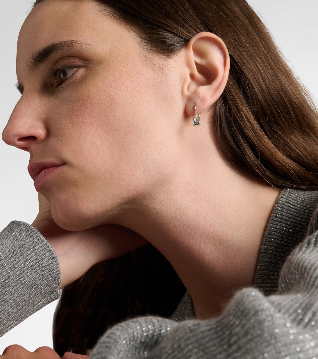 14kt white gold earrings with aquamarines, pearls, and diamonds | Stone and Strand