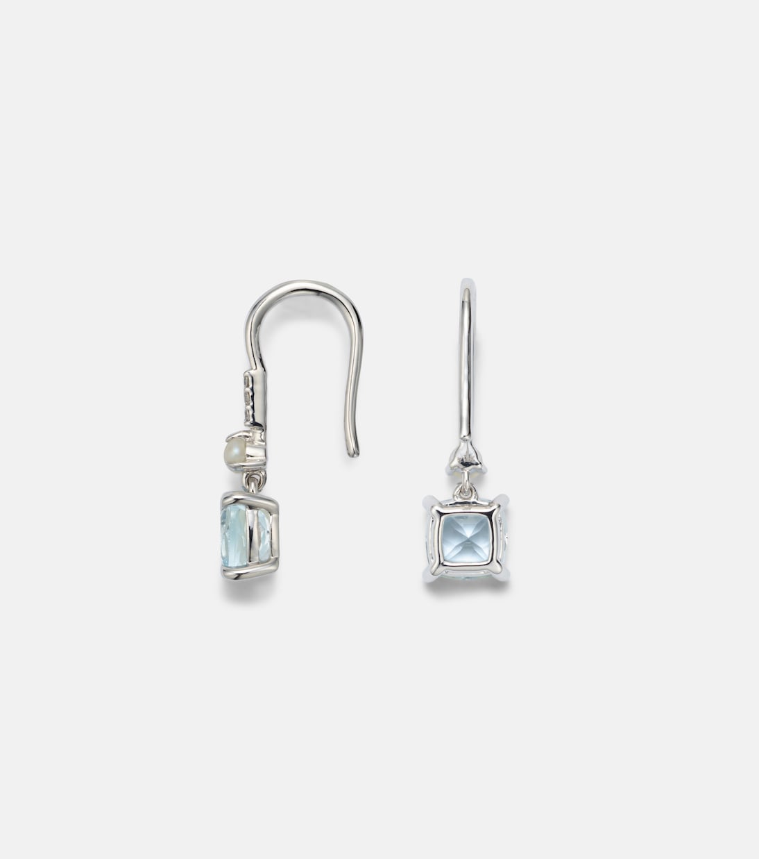 14kt white gold earrings with aquamarines, pearls, and diamonds | Stone and Strand