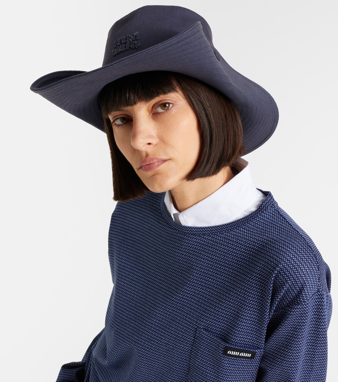 Leather-trimmed cotton cowboy hat | Miu Miu
