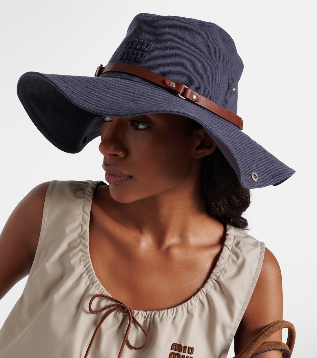 Leather-trimmed cotton cowboy hat | Miu Miu