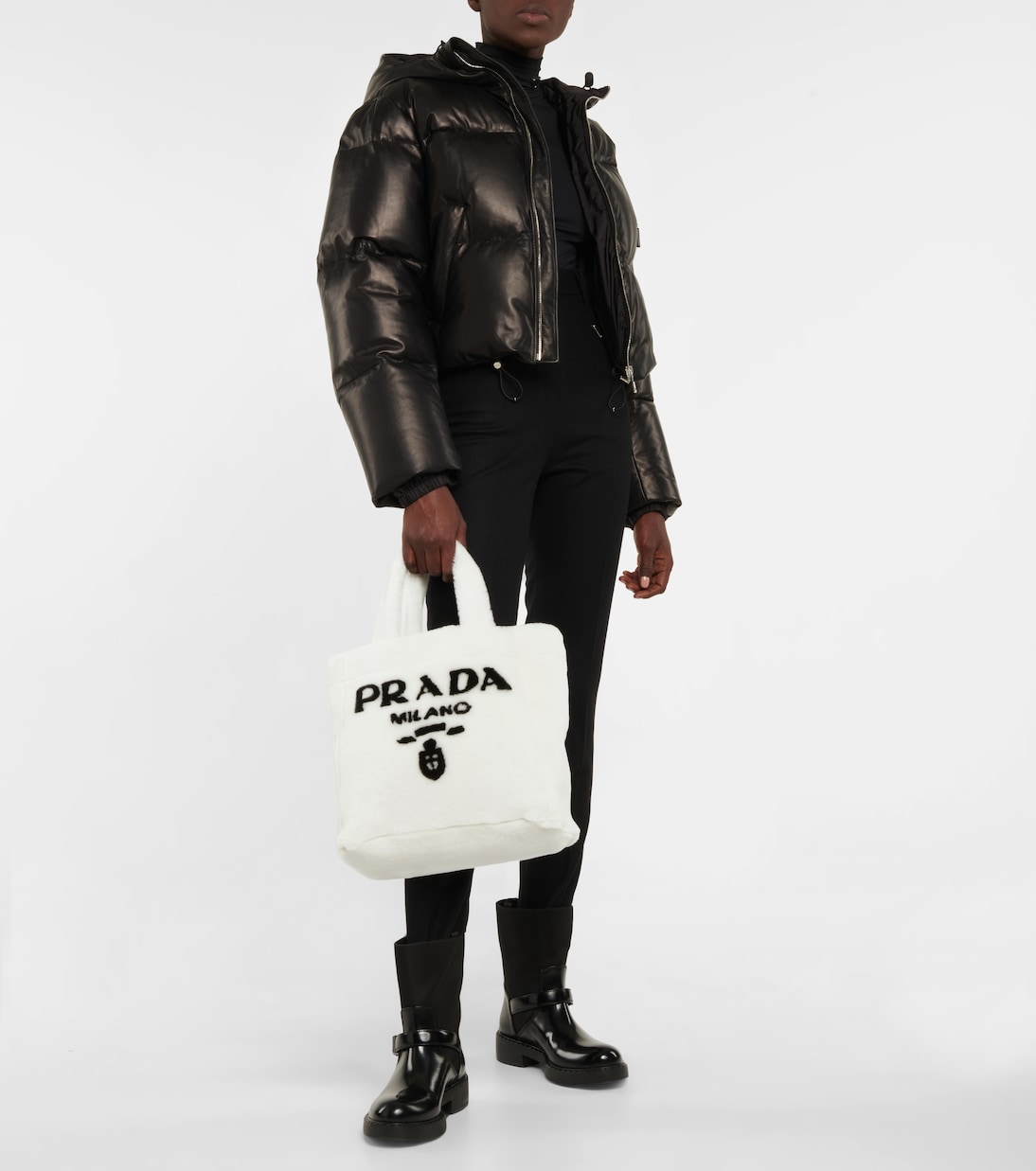 Medium logo shearling tote | Prada