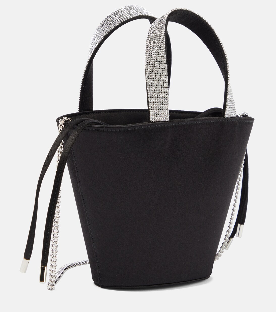 Verzierte Bucket Bag Rih aus Satin | Amina Muaddi