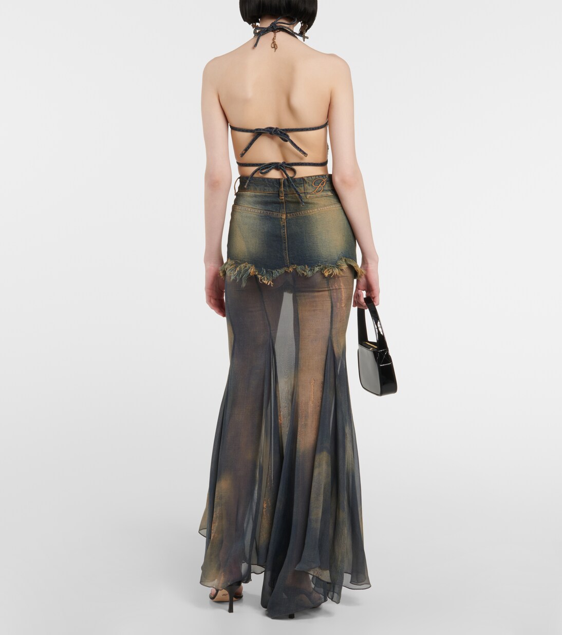 Denim and silk chiffon maxi skirt | Blumarine