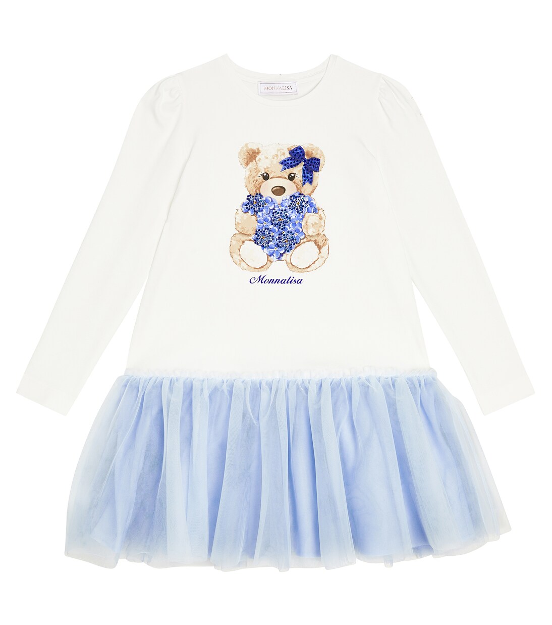 Printed cotton jersey tulle-trimmed dress | Monnalisa