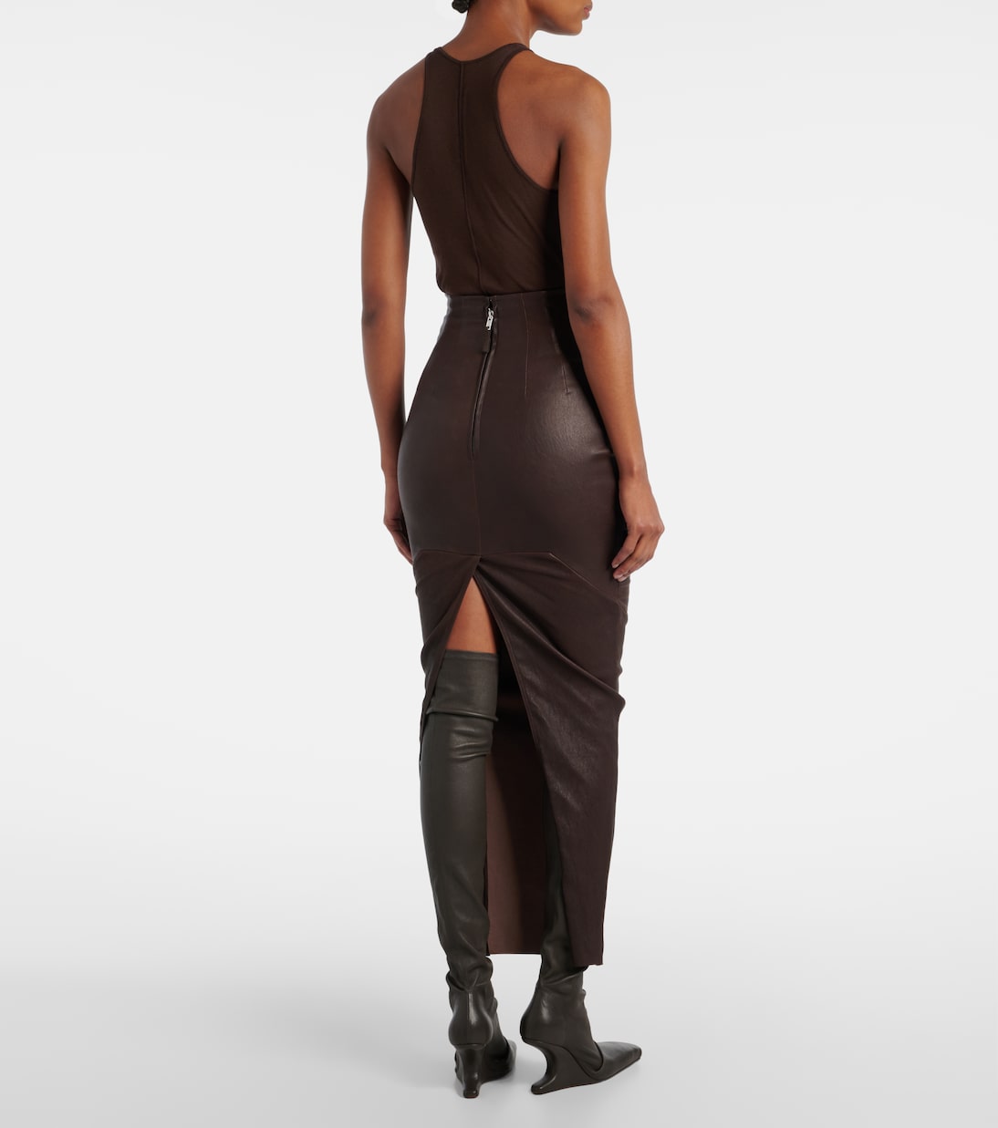 Dirt Pillar leather and cotton maxi skirt | Rick Owens
