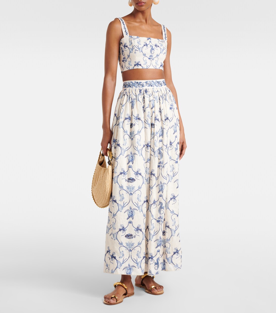 Cacao floral linen crop top | Agua by Agua Bendita