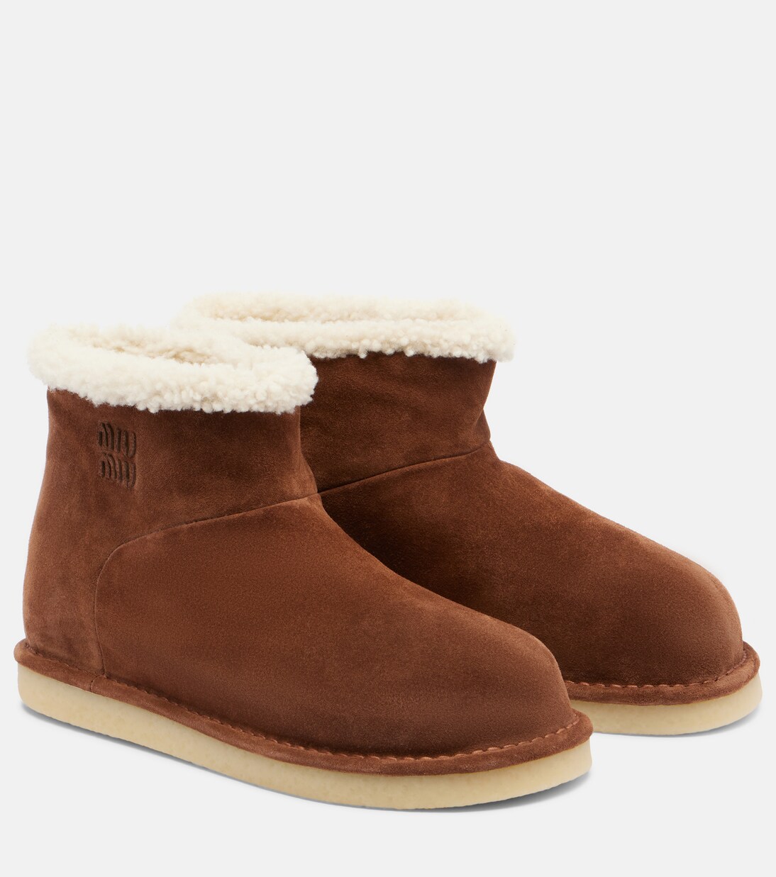 Ankle Boots aus Veloursleder mit Shearling | Miu Miu