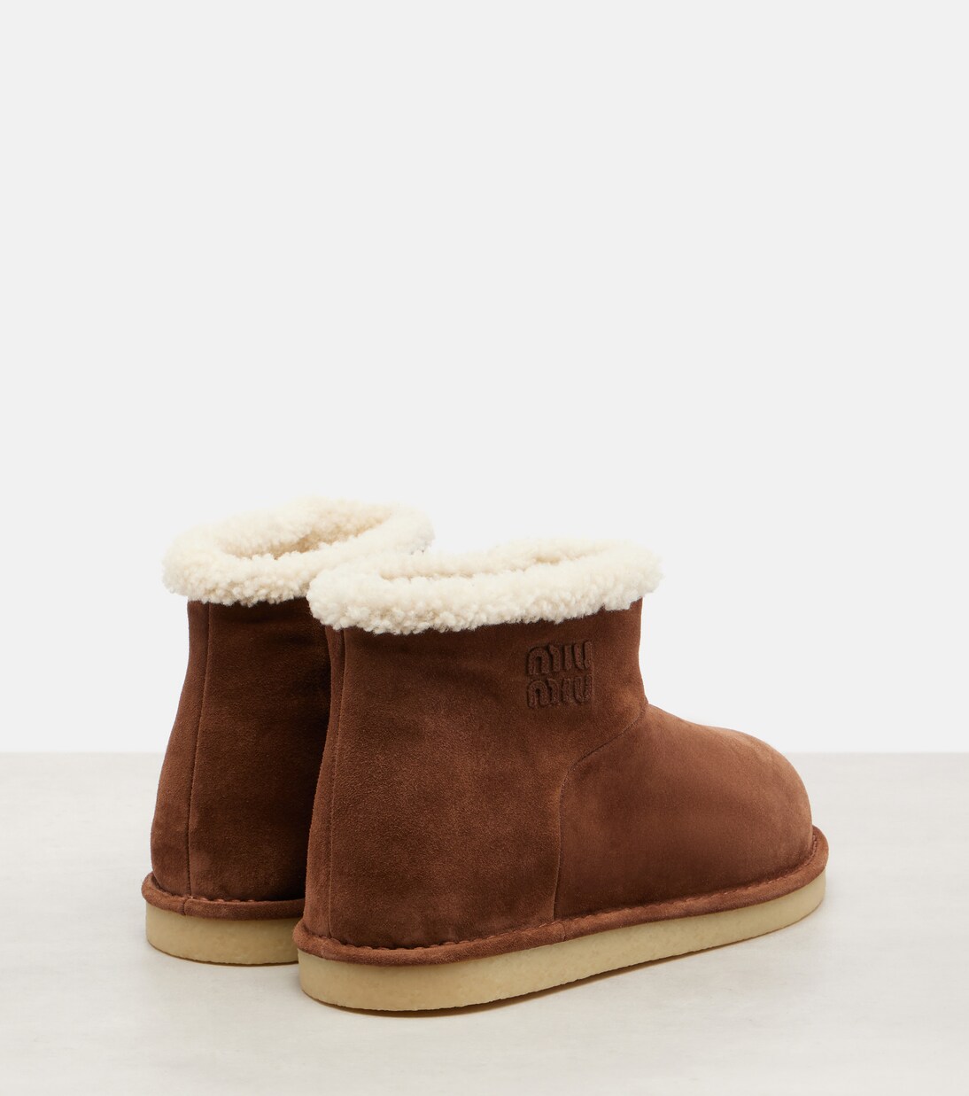 Ankle Boots aus Veloursleder mit Shearling | Miu Miu