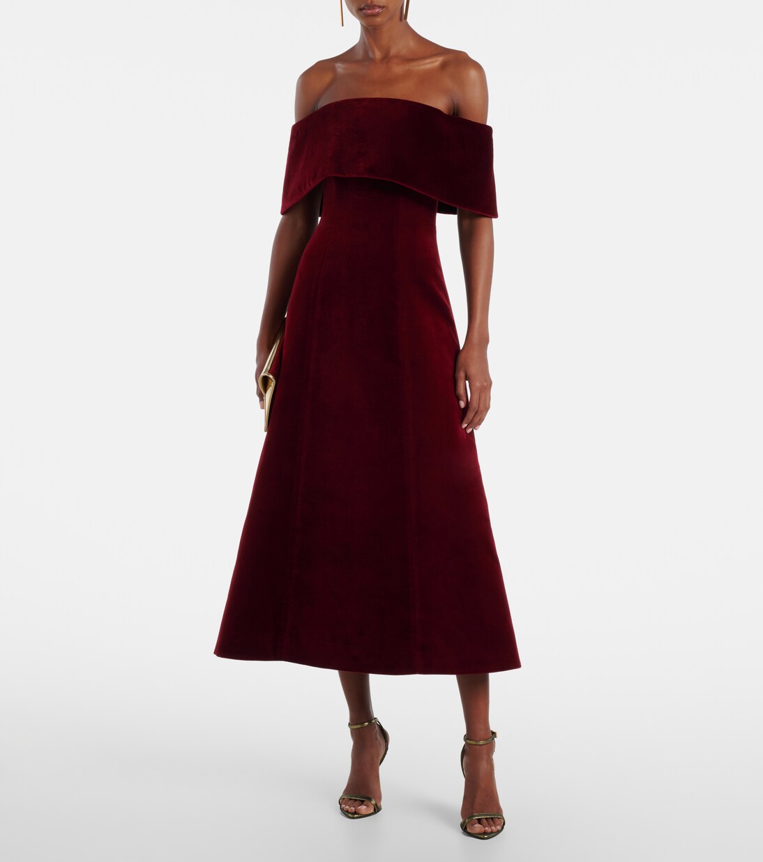 Carita off-shoulder cotton velvet midi dress | Emilia Wickstead