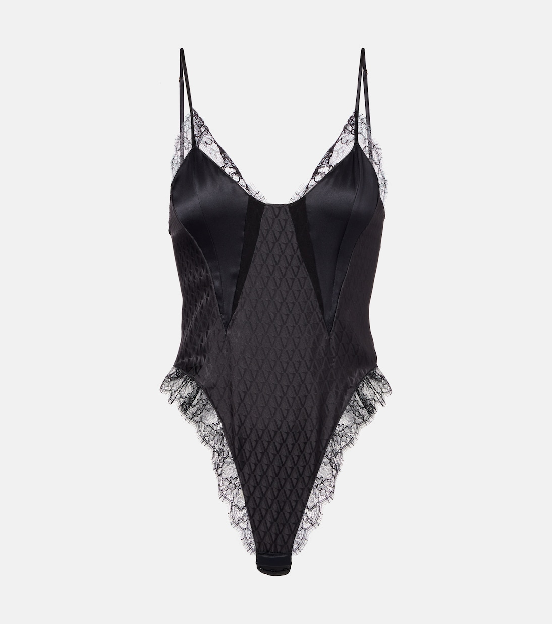 Lace-trimmed silk-blend satin bodysuit | Versace