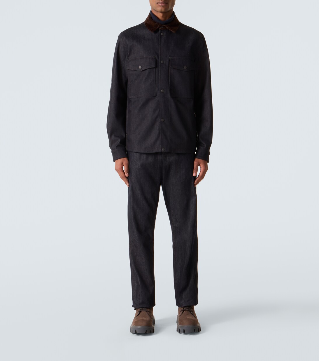 Corduroy-trimmed denim shirt jacket | Moncler