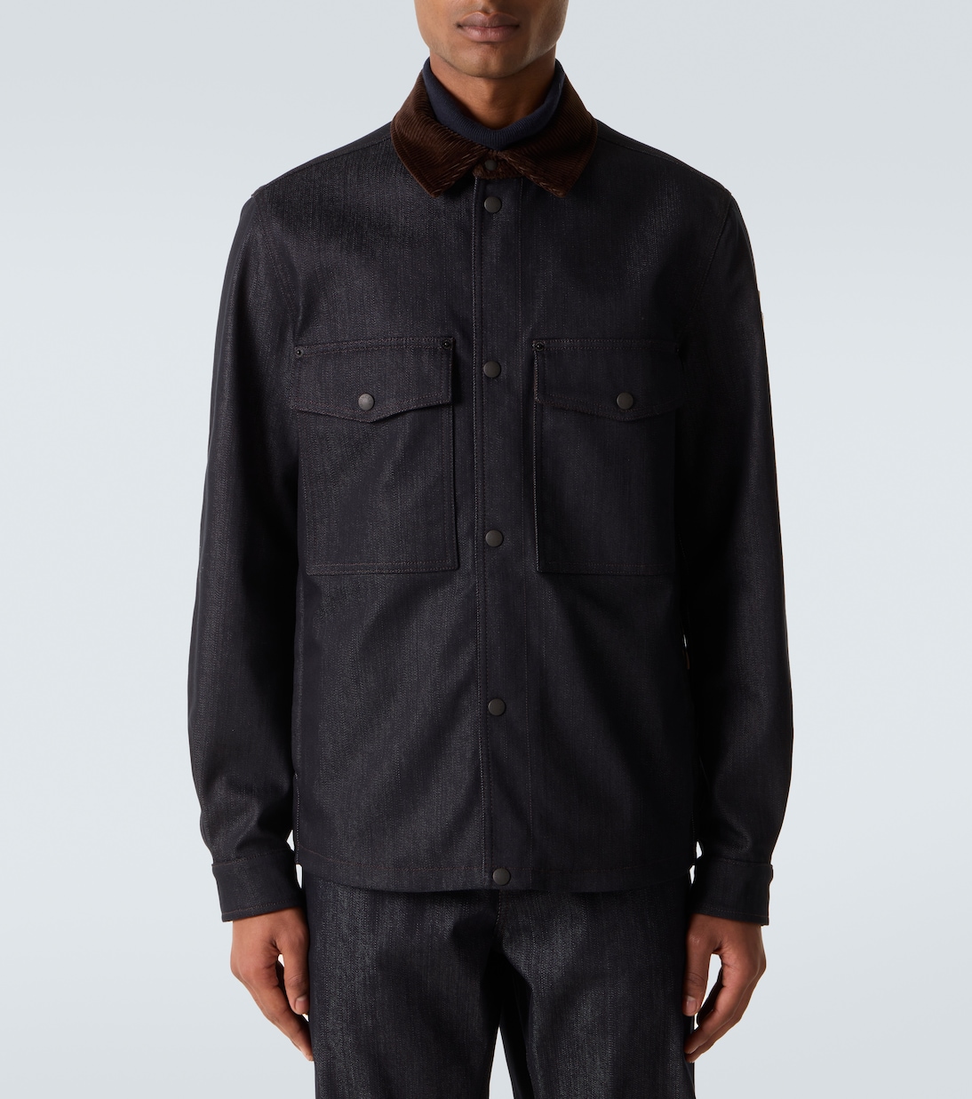 Corduroy-trimmed denim shirt jacket | Moncler