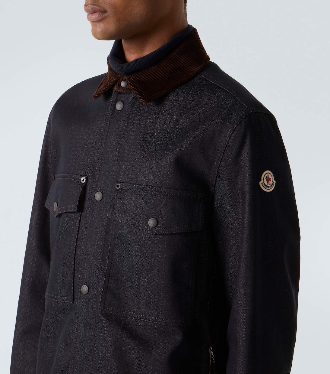 Corduroy-trimmed denim shirt jacket | Moncler