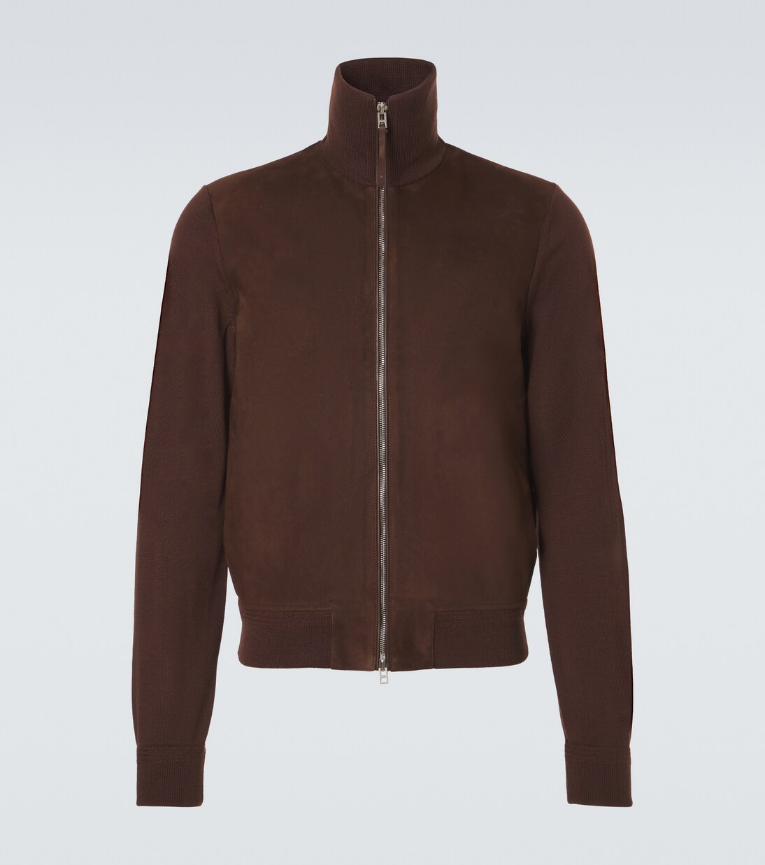 Suede-paneled wool-blend zip-up sweater | Tom Ford