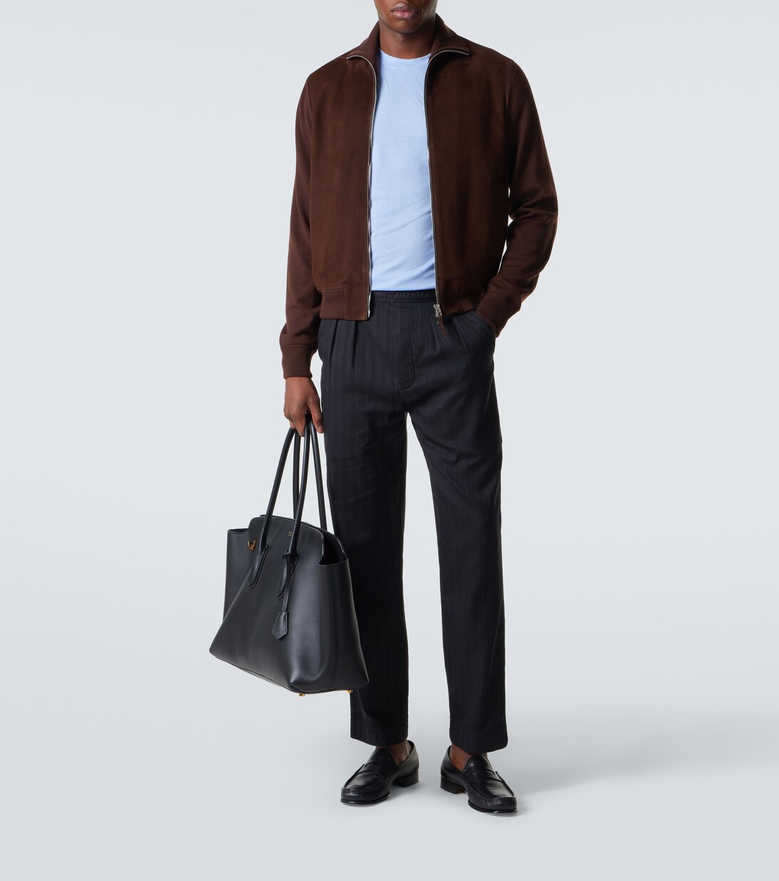Suede-paneled wool-blend zip-up sweater | Tom Ford