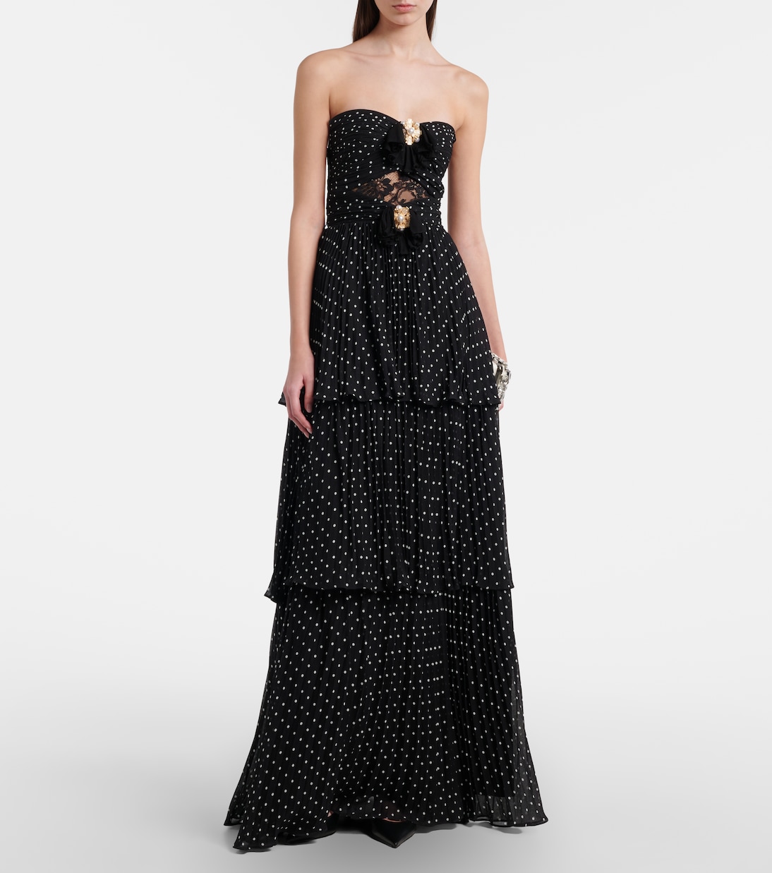 Embellished polka-dot tiered gown | Self-Portrait