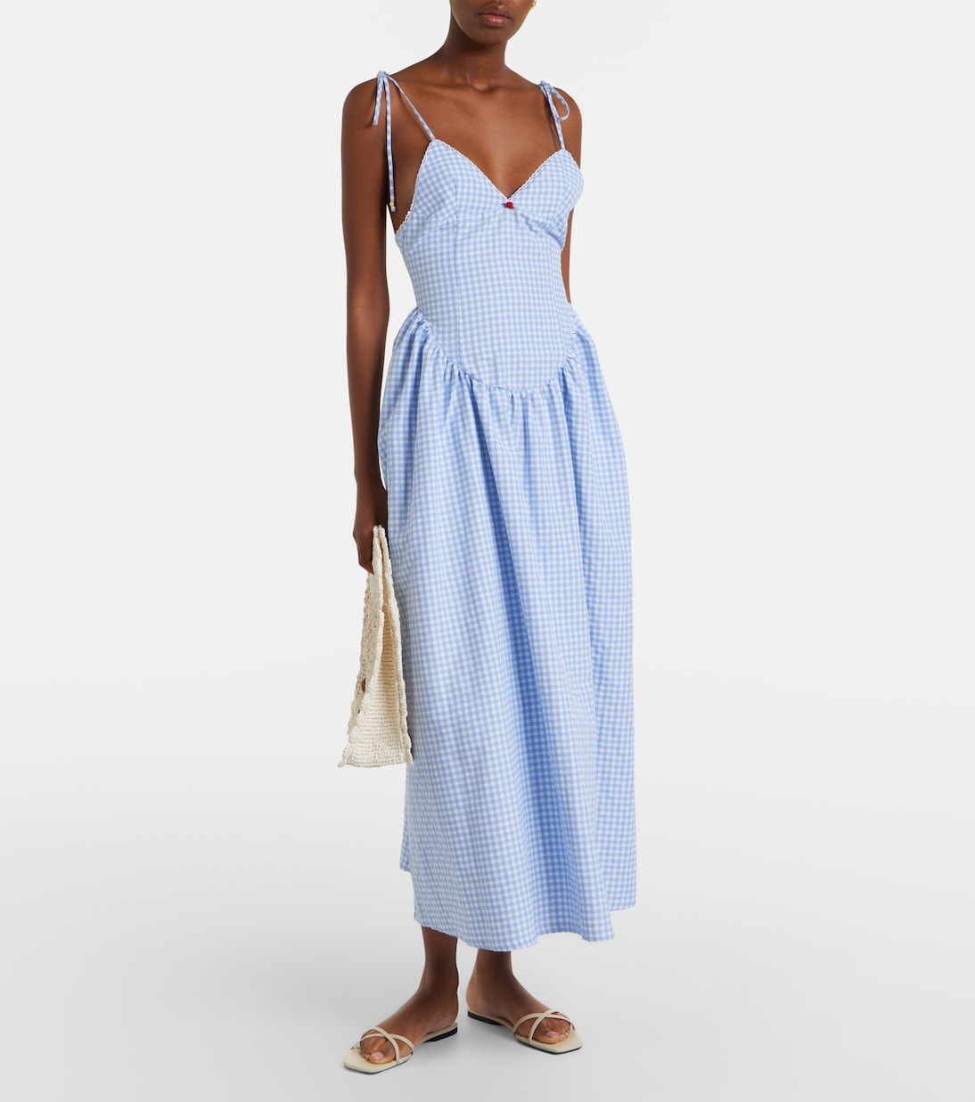 Abito lungo Paloma in popeline di cotone a quadri | Bananhot