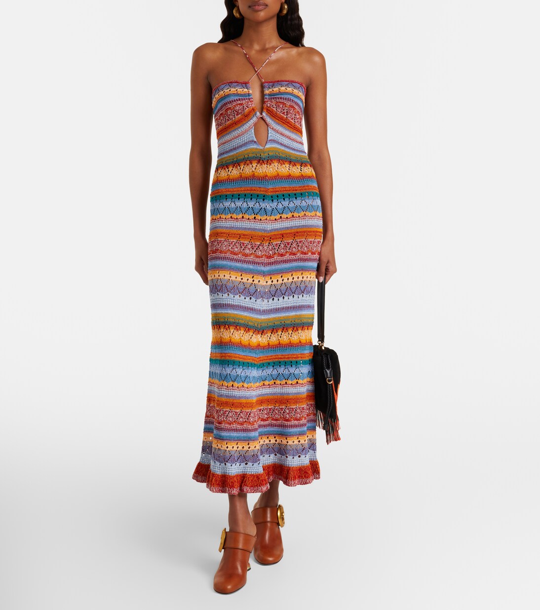 Vestido largo de croché de algodón a rayas | Etro