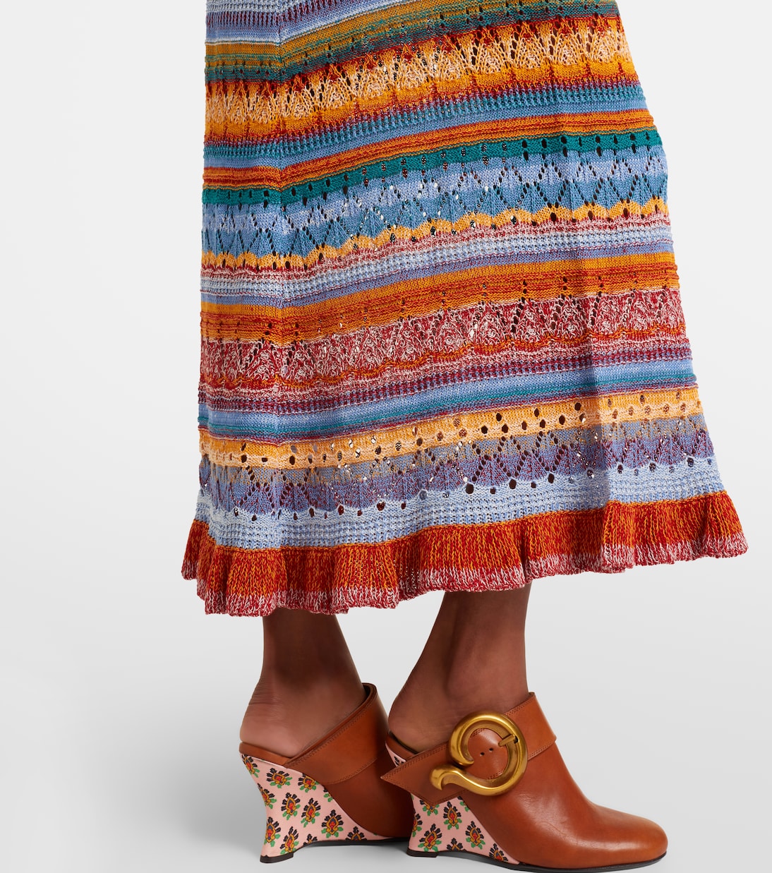 Vestido largo de croché de algodón a rayas | Etro
