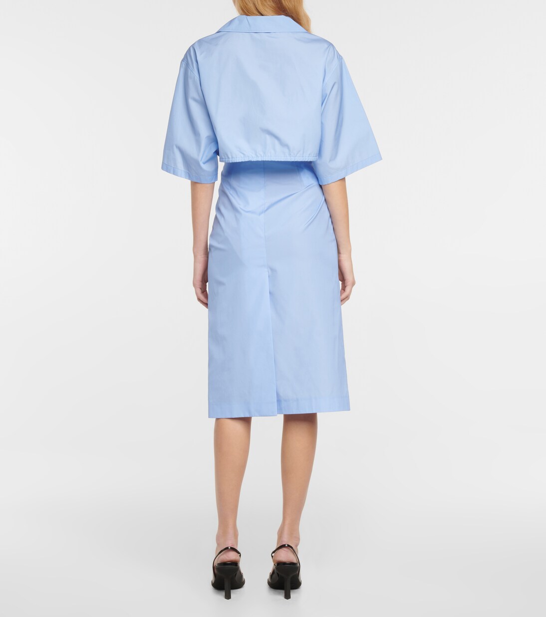 Chemise raccourcie en coton à fleurs | Prada