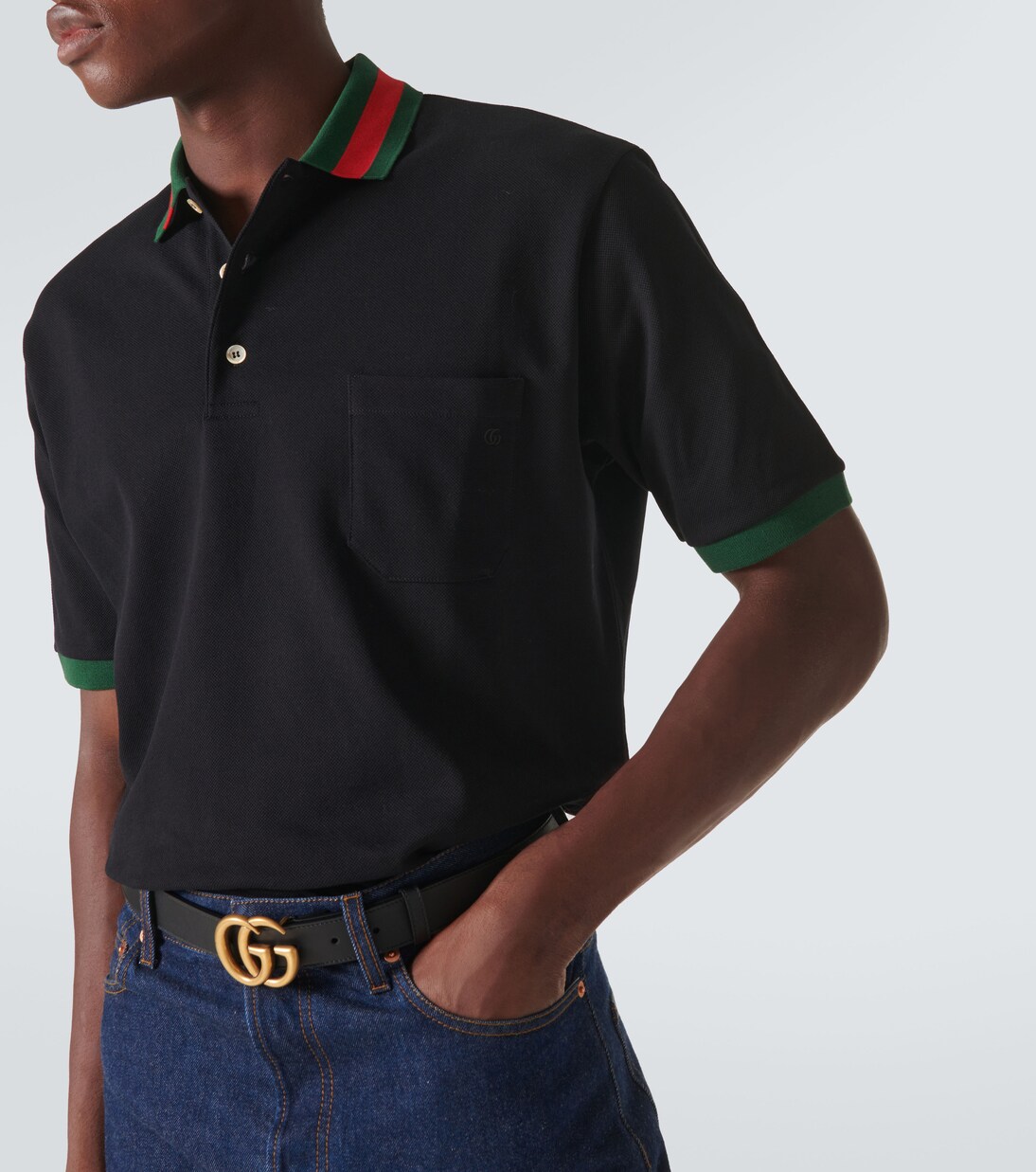 Polo de piqué de algodón con Web | Gucci