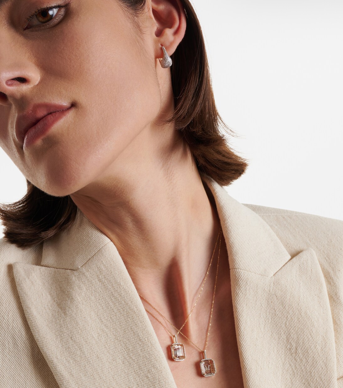 Collar Initial de oro de 14 ct con cuarzo y diamantes | Mateo