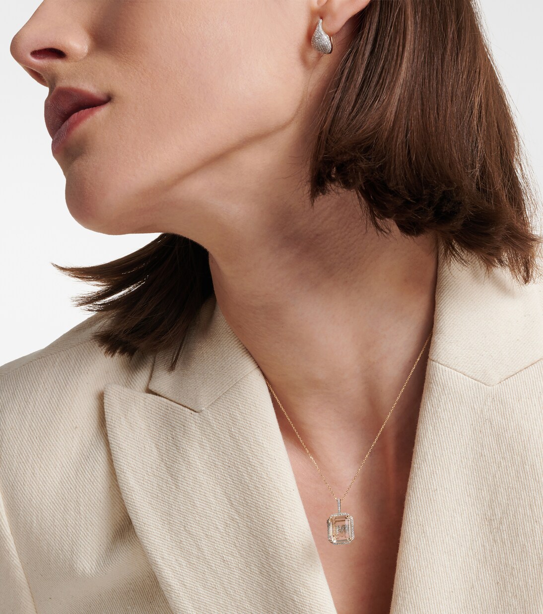 Collar Initial de oro de 14 ct con cuarzo y diamantes | Mateo