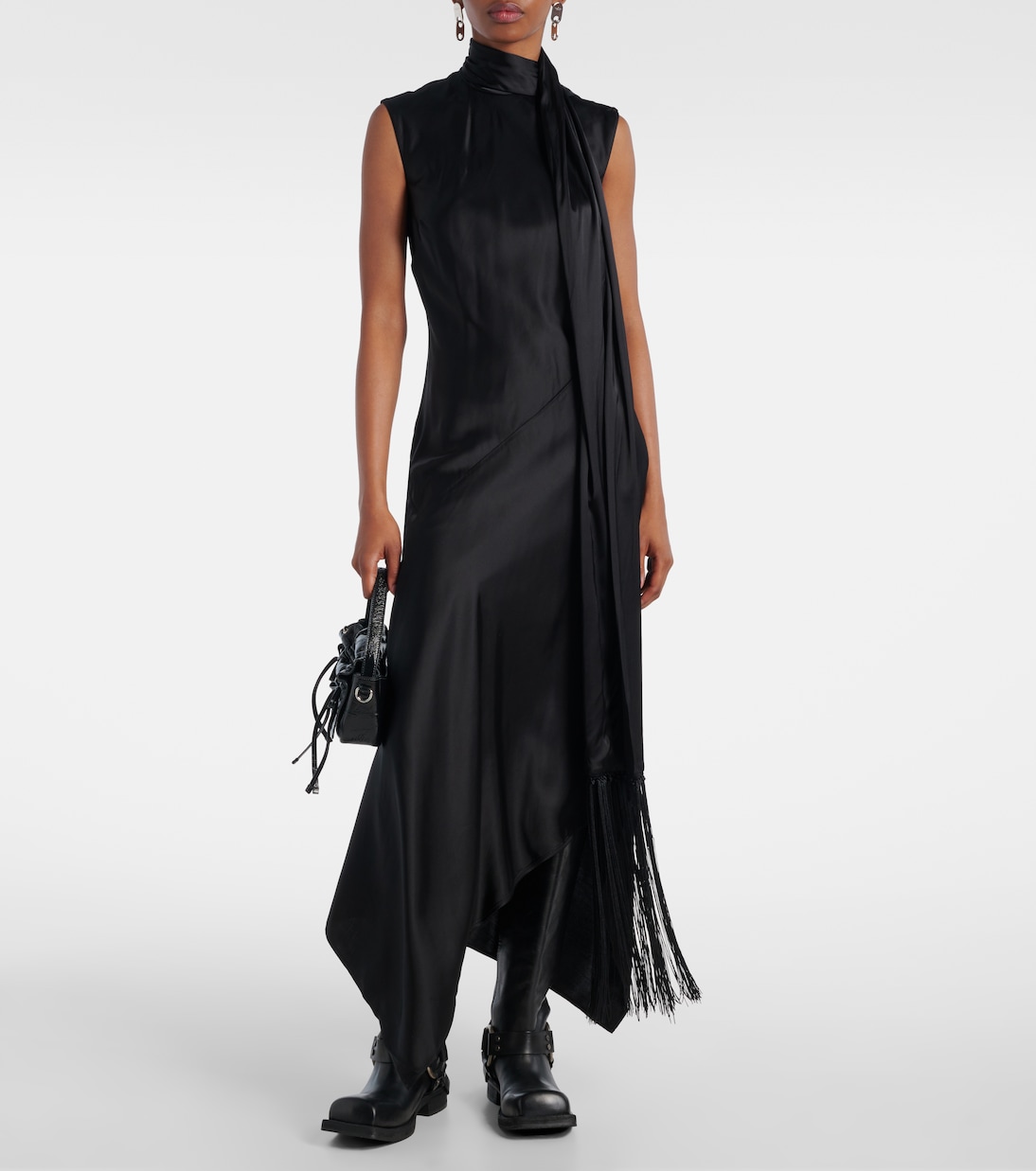 Abito midi in raso con frange e foulard | Acne Studios