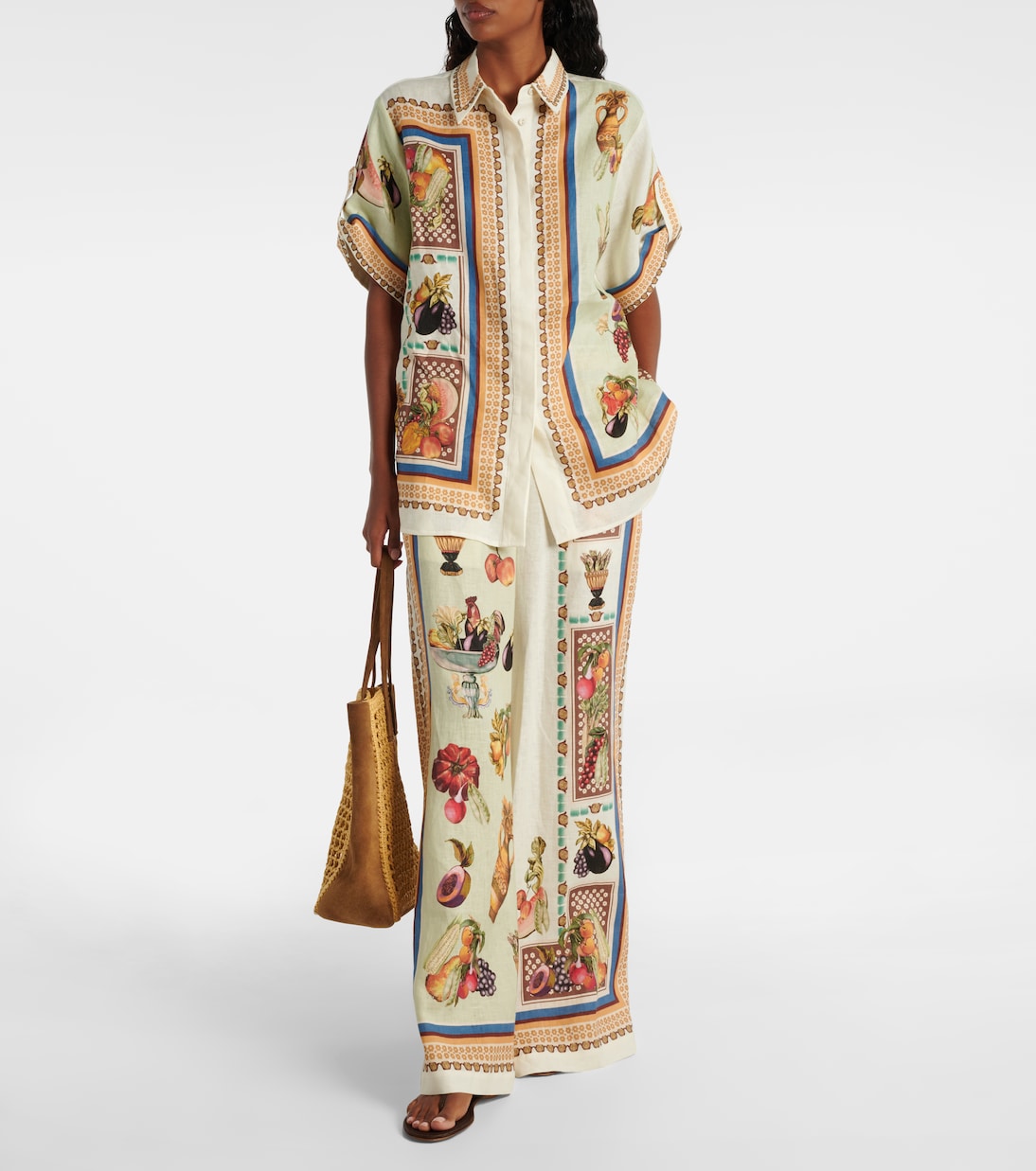 Pantalon ample Mercado imprimé en lin | Alémais