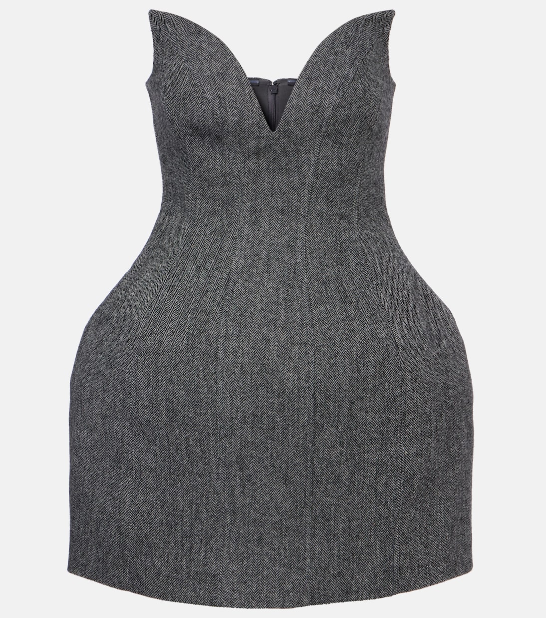 Herringbone wool-blend bustier dress | Self-Portrait