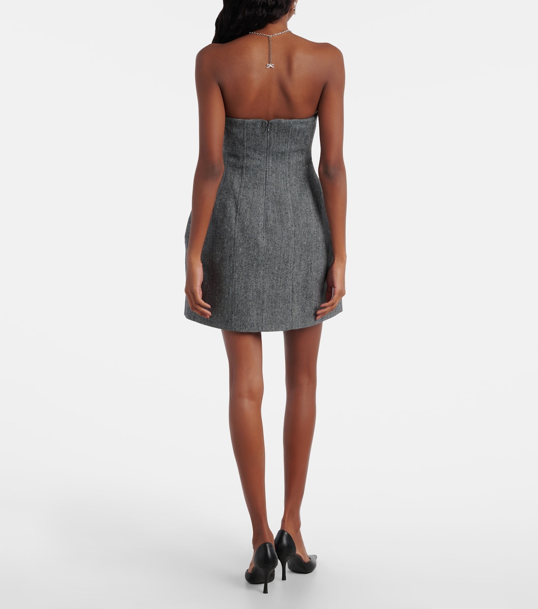 Herringbone wool-blend bustier dress | Self-Portrait