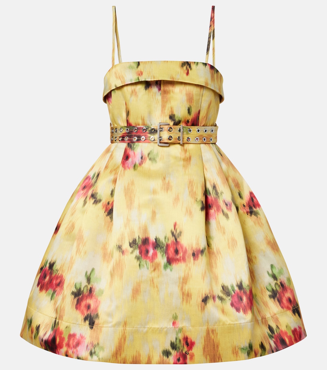 褶裥印花缎布迷你连衣裙 | Ganni