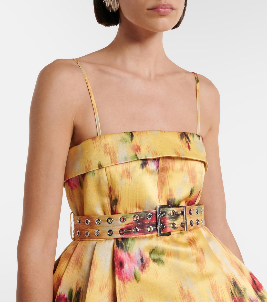 褶裥印花缎布迷你连衣裙 | Ganni