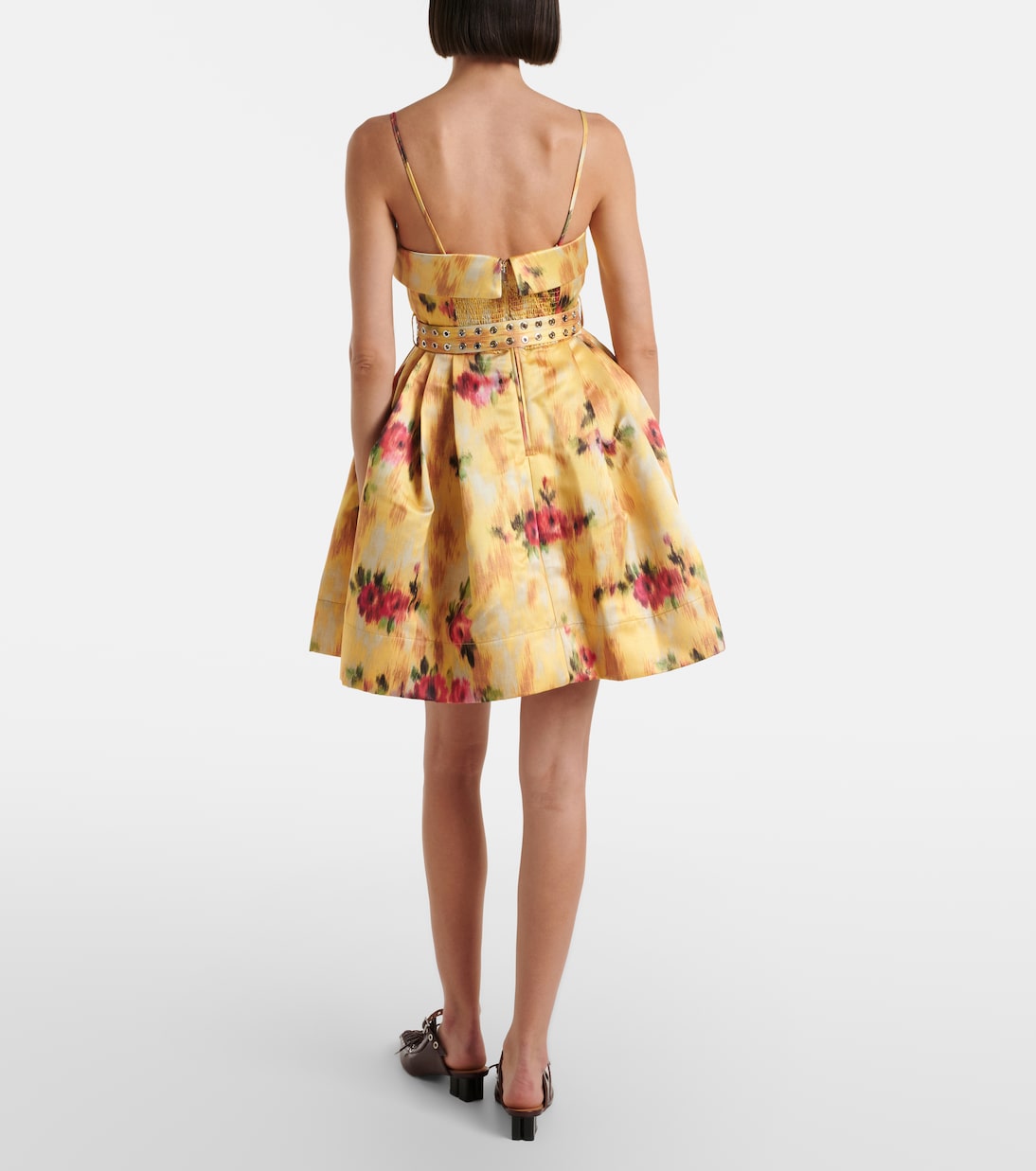 褶裥印花缎布迷你连衣裙 | Ganni