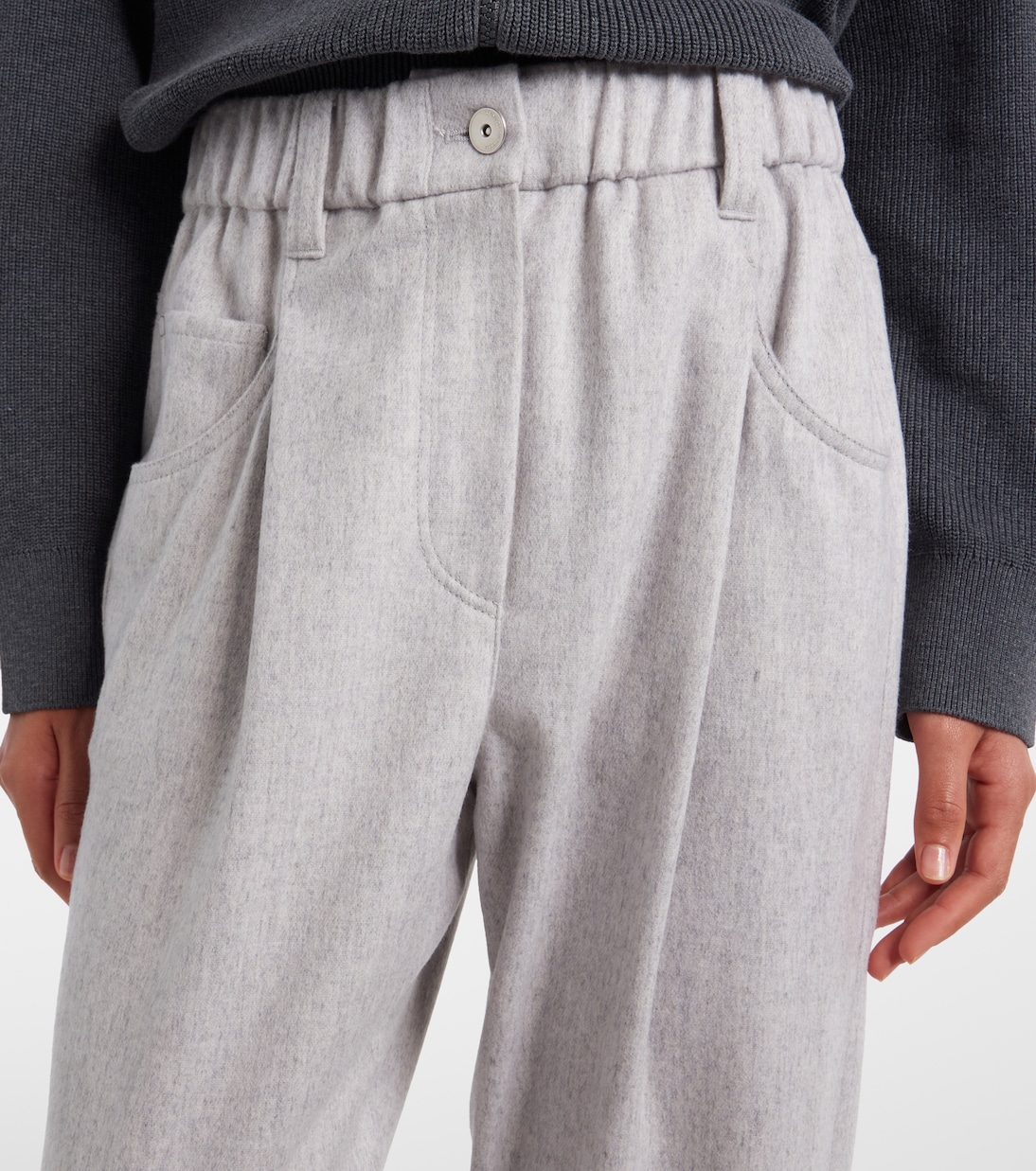 Pantalones tapered de lana con cuentas Monili | Brunello Cucinelli