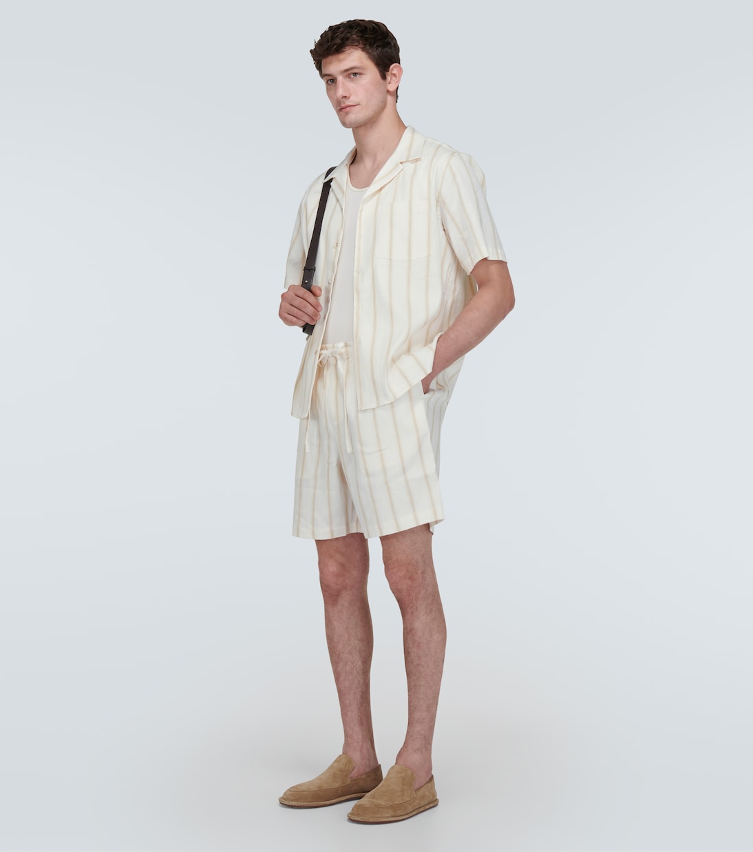 Striped linen-blend bowling shirt | Commas