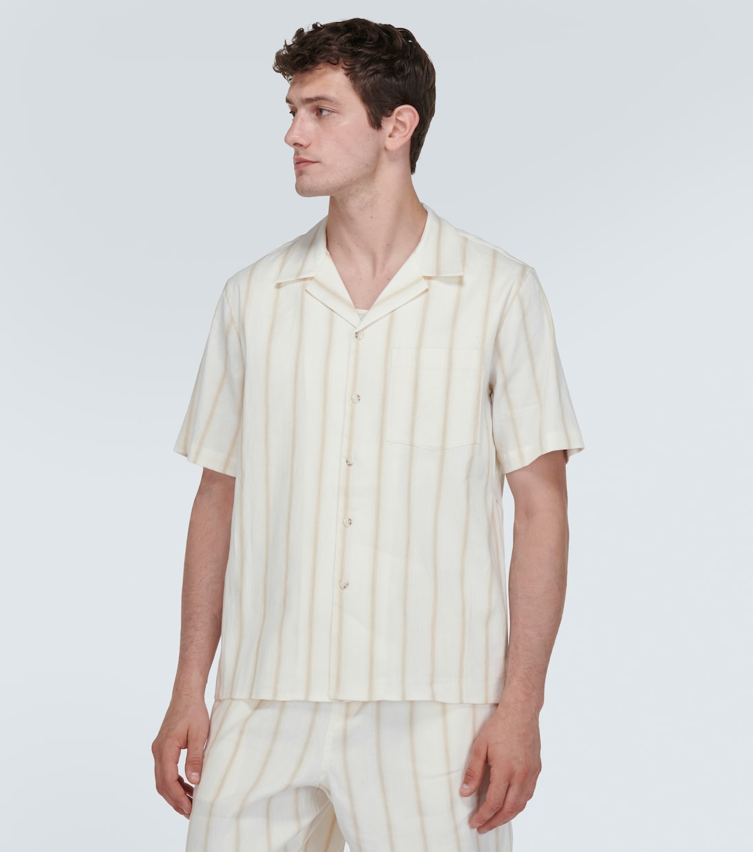 Striped linen-blend bowling shirt | Commas